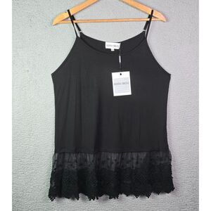 Hanna Nikole Lace Hem Tunic Tank Black 16W NWT Layering Cami Viscose Stretch